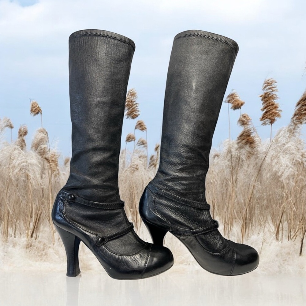 7 For All Mankind Black Heeled cindy leather Boots size -EU 37/6 made in Italy